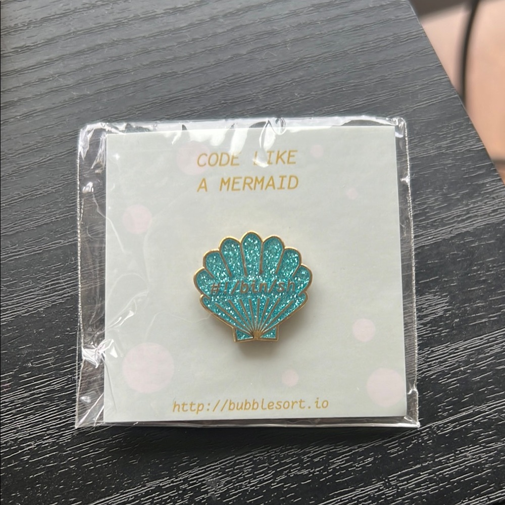 BUBBLESORT Teal Shell Coding Themed Programmer Pin Code Like a Mermaid - Picture 2 of 2
